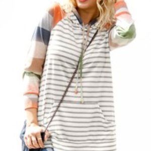 Long Sleeve Stripe Double Hoodie Top Shirt Layer